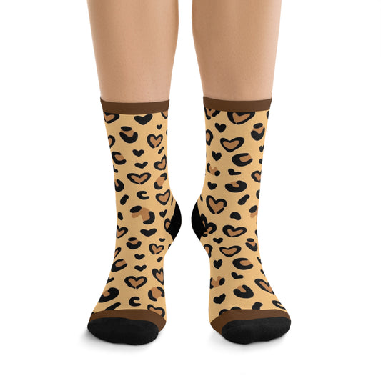 Trendy Leopard Print Recycled Poly Socks, Eco-Friendly Gift, Fun Fashion Accessory, Cozy Homewear, Perfect for Birthdays, Holidays