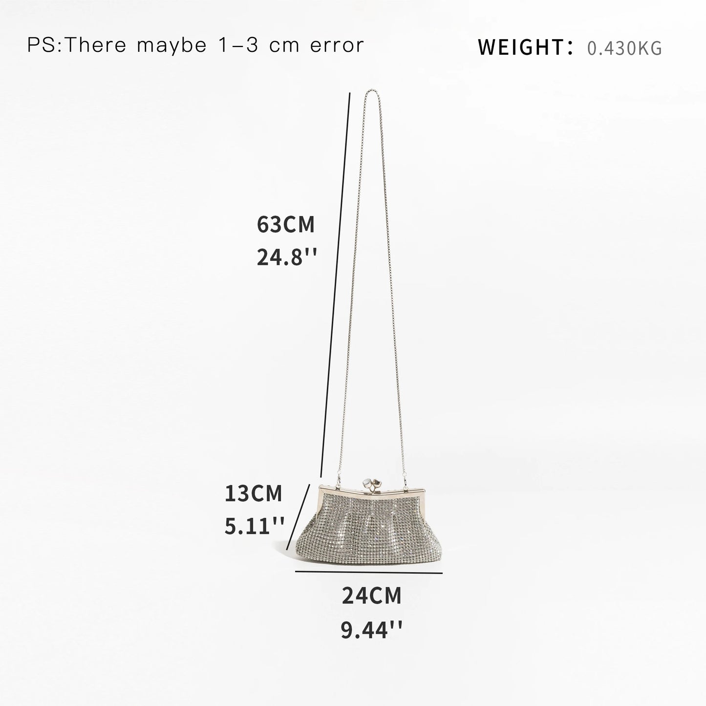 Rhinestone Beading Stylish Woman's Chain Crossbody Purse Shine Female Party Evening Tote Handbag Lady Trend Shoulder Bag