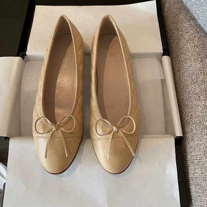 Ballet Flat Shoes Women Charming Classic Bow Slip-On Low Heel Plain Shoes